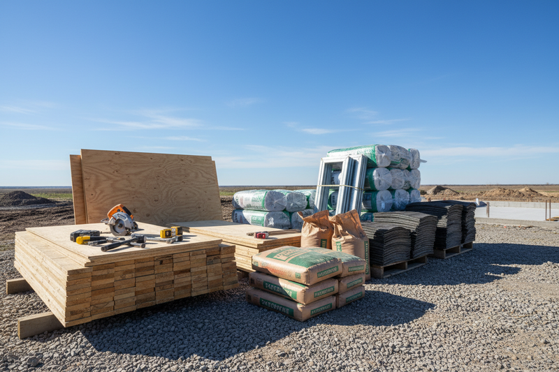building material pile to build a garage